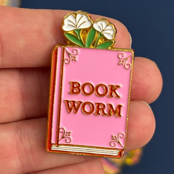 Jewelry - Book Worm Pink Enamel Pin - Women Jewelry